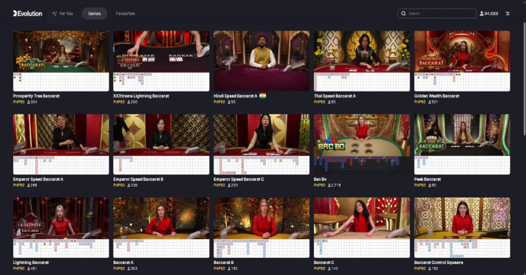 Evolution Gaming baccarat games